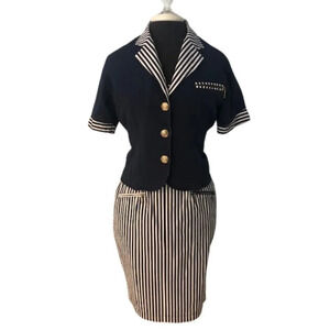 Vintage French Three Piece Sailor Suit Navy and White Jacket, Skirt, and Shell S